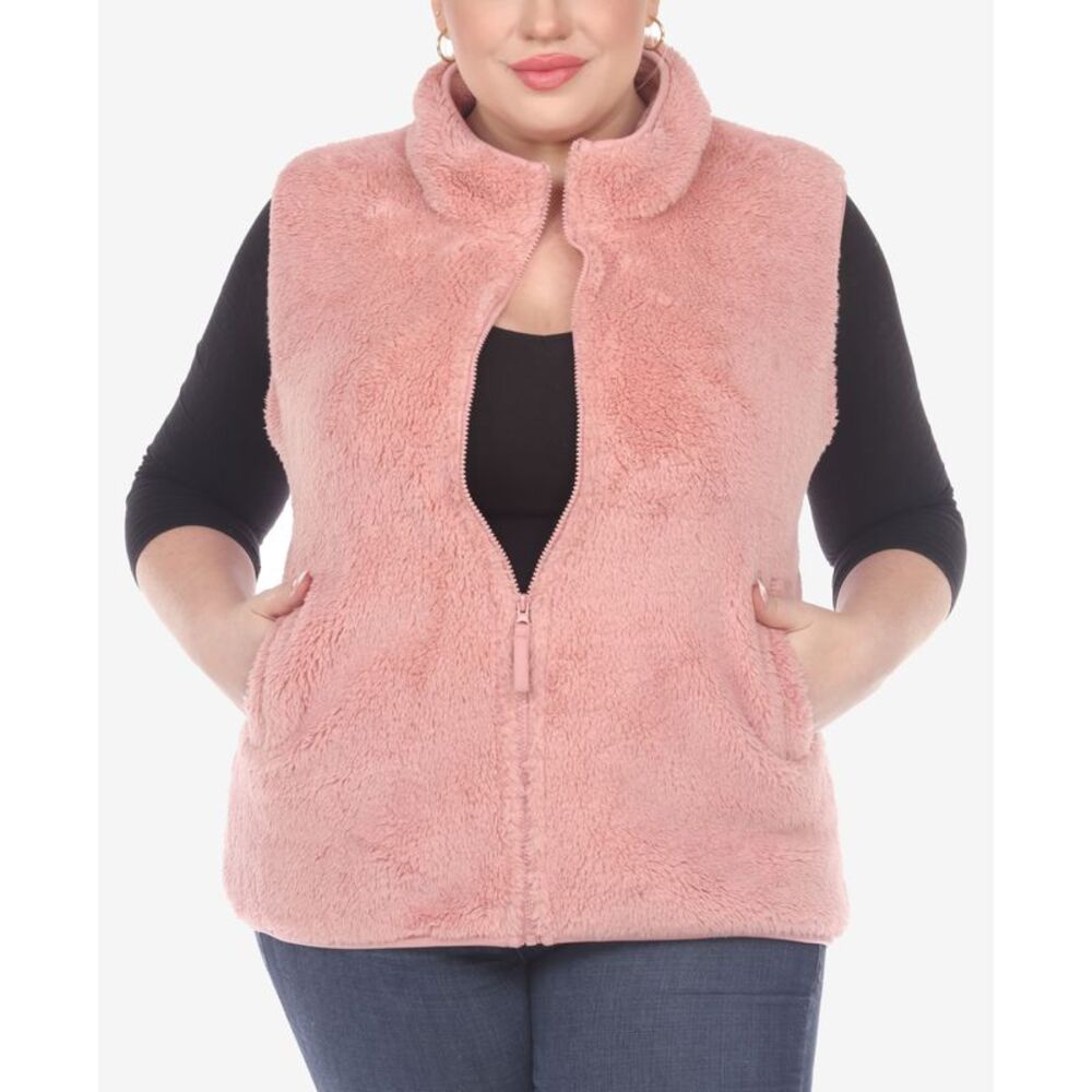 White Mark Plus Size Women's Zip Up Sherpa Vest Jacket